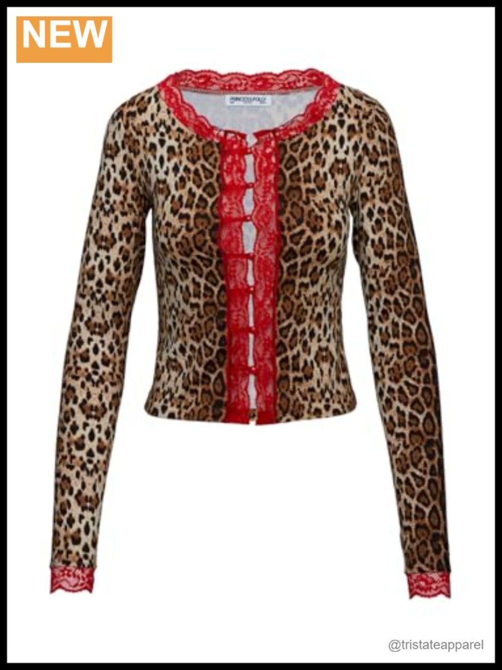 Long Sleeve Button Detail Cropped Blouse Leopard Print